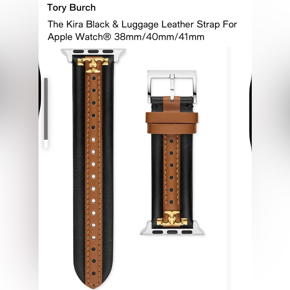 Tory Burch Kira Luggage and Black Leather Apple Watch Band 38mm/40mm - Picture 3 of 3